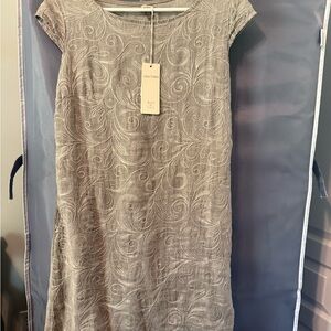 Lina Tomei Linen Taupe Swirl detail Mini Dress